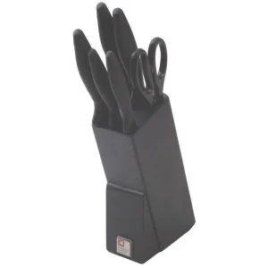 RICHARDSON SHEFFIELD LASER CUISINE KNIFE BLOCK 6 PIECE BLACK